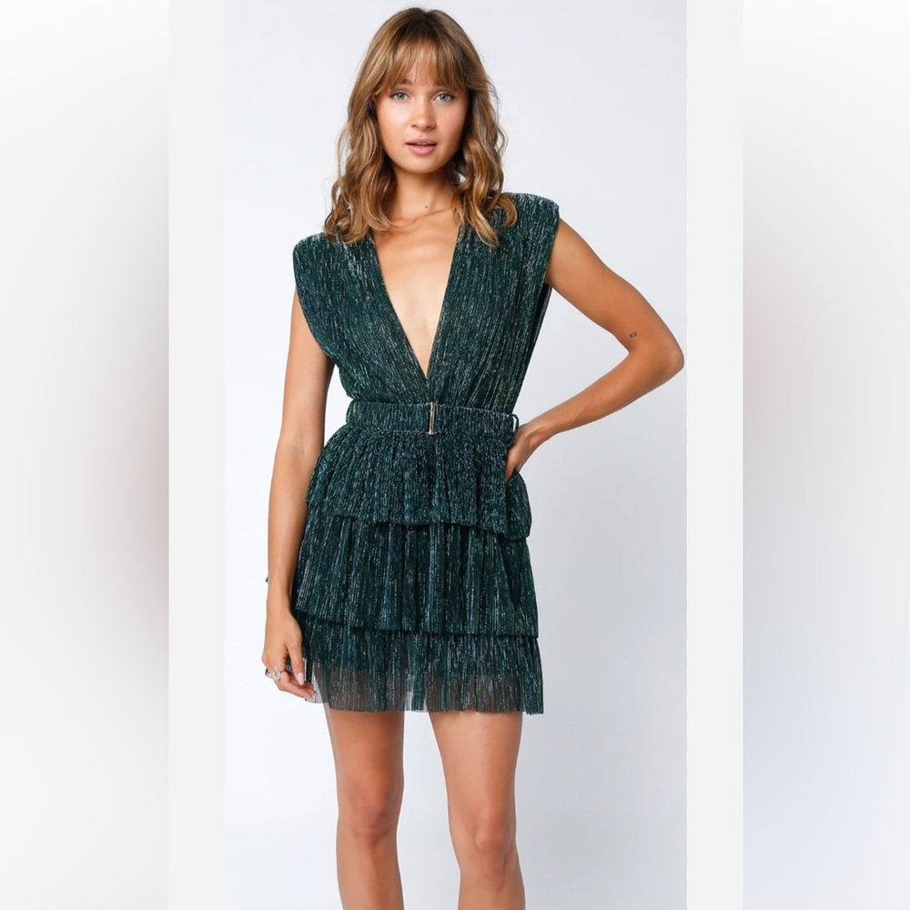 Impeccable Pig Olivaceous Elegant Emerald Green Mini Dress NWT